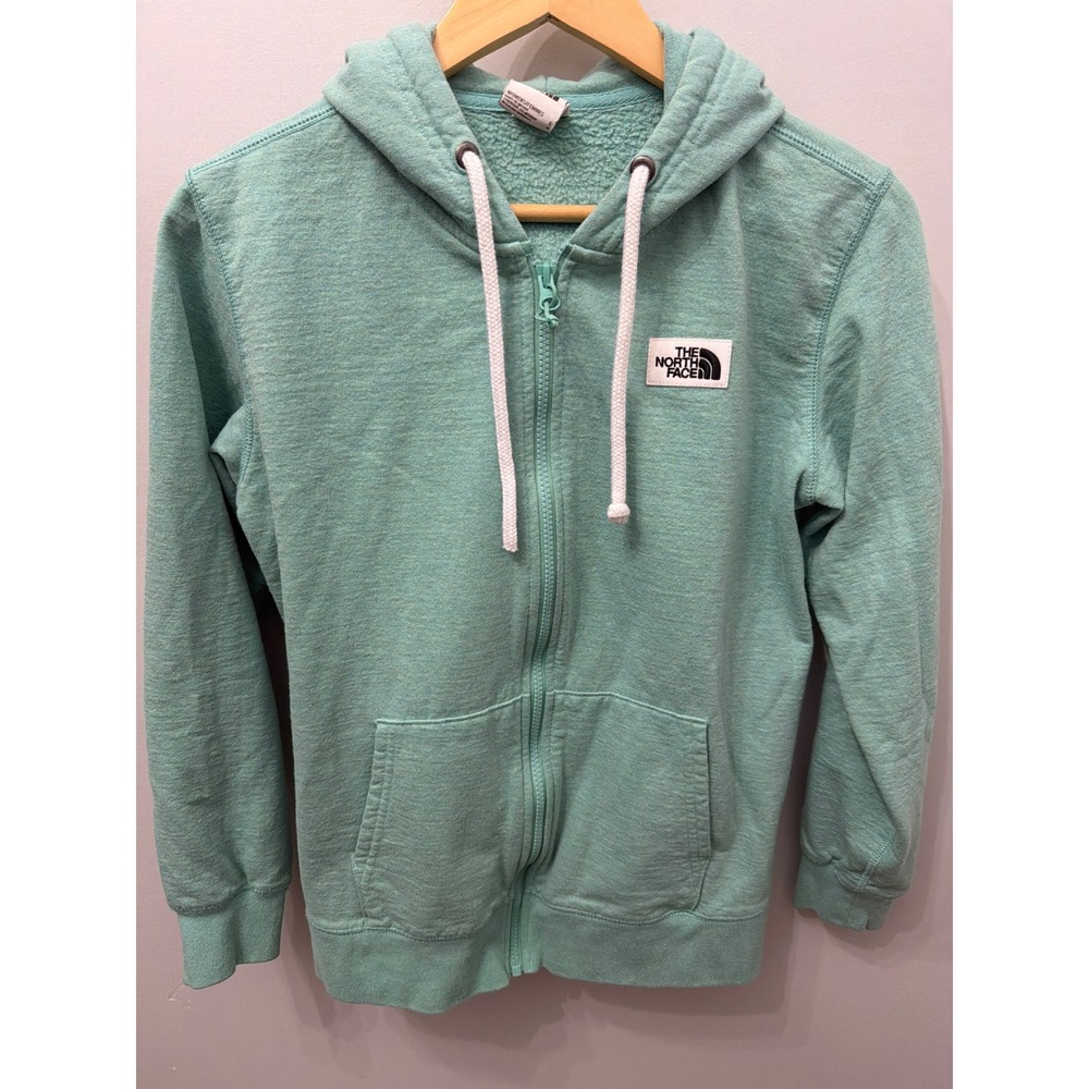 The North Face Heritage Patch Full Zip Hoodie Womens Small Mint Green Fleece